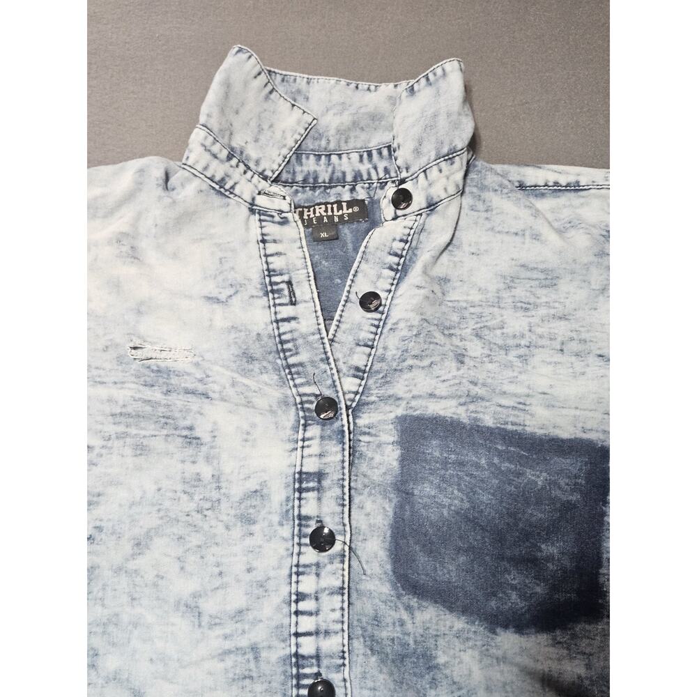Thrill Jeans Shirt Womens Extra Large Buttoned Destroyed Distressed Denim Shirt - Picture 4 of 8
